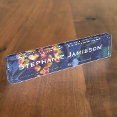 フローラ黄金色の花、青、名前 デスクネームプレート (側面)