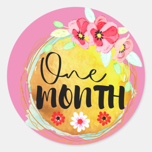 フローラ1か月の古いベビーマイルストーンラベル ラウンドシール (正面)