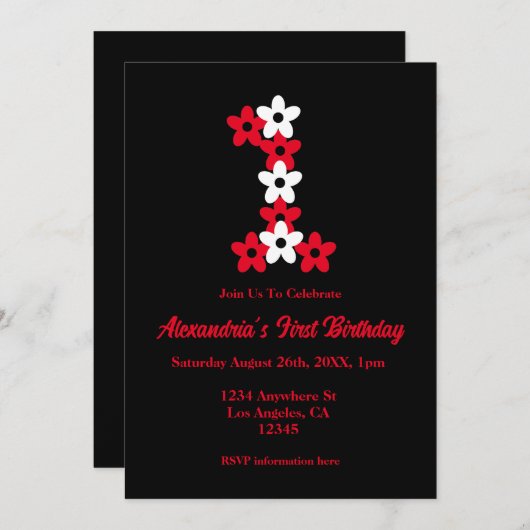 フローラ1歳 招待状 (正面/裏面)