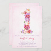 フローラ1番目の誕生日の招待カード(1番) 招待状 (正面/裏面)