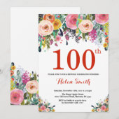 フローラ100番目の誕生日招待状赤 招待状 (正面/裏面)