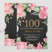 フローラ100番目の誕生日招待状金ゴールドグリッター 招待状 (正面/裏面)