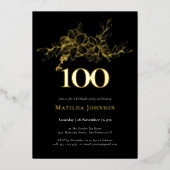 フローラ100誕生日ゴールドフォイル招待状 箔招待状 (正面)