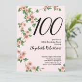 フローラ100誕生日招待状イン赤面ピンク 招待状 (スタンド正面)