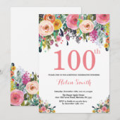 フローラ100誕生日招待状ピンク 招待状 (正面/裏面)