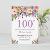 フローラ100誕生日招待状紫 招待状 (スタンド正面)