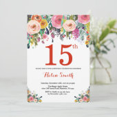 フローラ15番目の誕生日招待状赤 招待状 (スタンド正面)