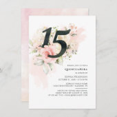 フローラ15誕生日グリーンリーピンクキンセアニェラ 招待状 (正面/裏面)