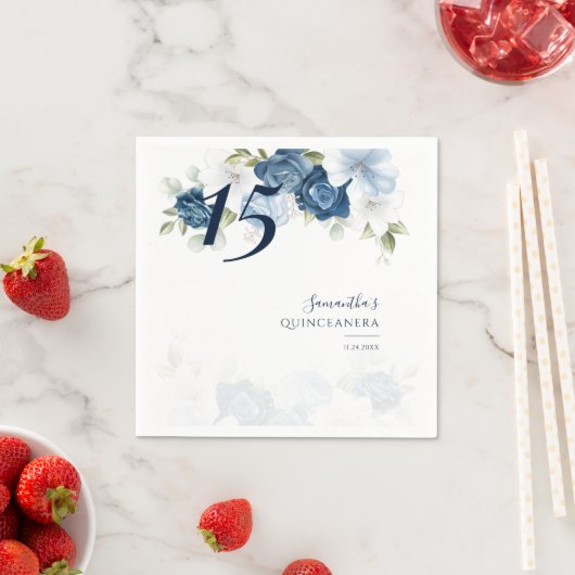 フローラ15th誕生日キンセアニェラダスティブルー紙 スタンダードカクテルナプキン (インサイチュ)