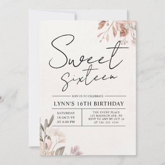 フローラ16th誕生日パーティー 招待状 (正面)