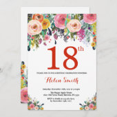 フローラ18番目の誕生日招待状赤 招待状 (正面/裏面)