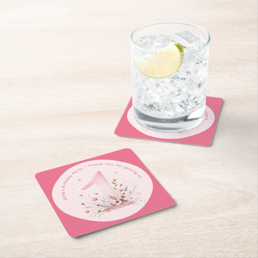 フローラ1stバースデーカスタムタワンフェアリープリンセス スクエアペーパーコースター (インサイチュ)