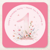 フローラ1stバースデーカスタムタワンフェアリープリンセス スクエアペーパーコースター (正面)