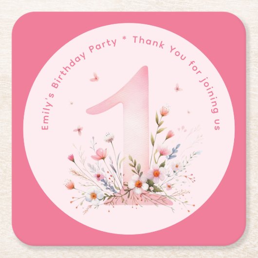 フローラ1stバースデーカスタムタワンフェアリープリンセス スクエアペーパーコースター (正面)