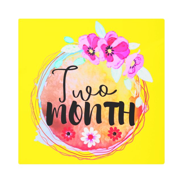 フローラ2か月の古いベビーマイルストーンラベル メタルプリント (正面)