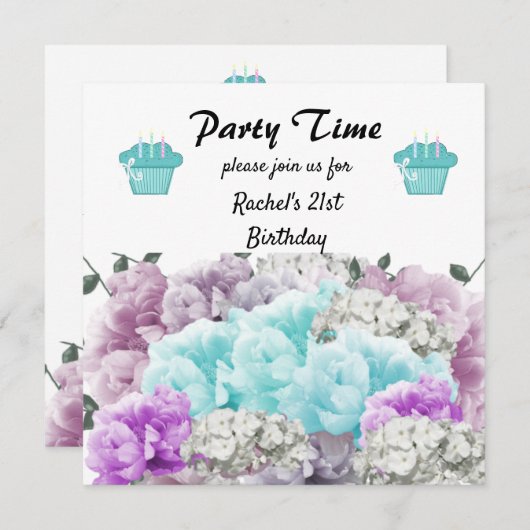 フローラ21歳のパーティの招待状 招待状 (正面/裏面)