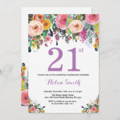 フローラ21歳の誕生日招待状紫 招待状 (正面/裏面)