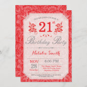 フローラ21歳の誕生日招待状赤for Women 招待状 (正面/裏面)