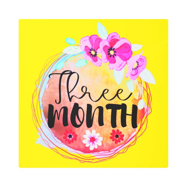 フローラ3か月の古いベビーマイルストーンラベル メタルプリント (正面)