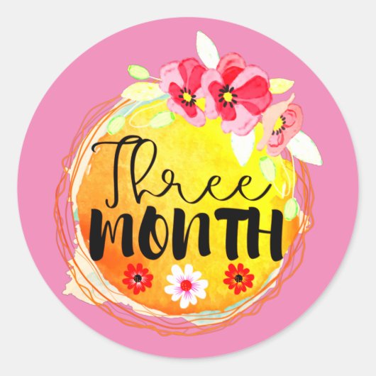 フローラ3か月の古いベビーマイルストーンラベル ラウンドシール (正面)