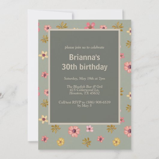フローラ30歳30歳の誕生日パーティボーモダンホかわいらし 招待状 (裏面)