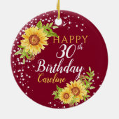 フローラ30th誕生日ひまわりバーガンディ セラミックオーナメント (裏面)