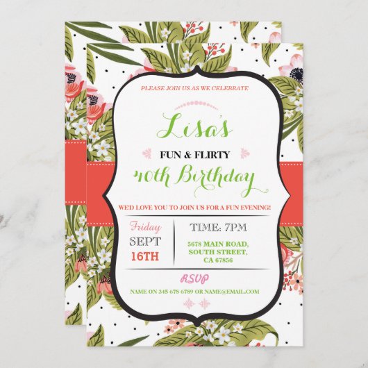 フローラ30th 40th 50th 60th誕生日パーティー招待状 招待状 (正面/裏面)