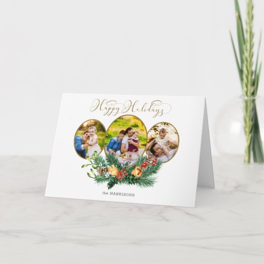 フローラ3 – フォト金ゴールドハッピーホリデーズスクリプト シーズンカード (正面)