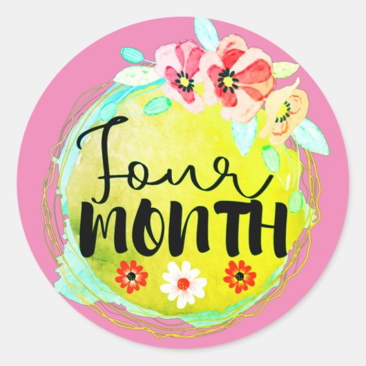 フローラ4か月の古いベビーマイルストーンラベル ラウンドシール (正面)