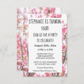 フローラ4歳の誕生日パーティーピンクさくらんぼの花 招待状 (正面/裏面)