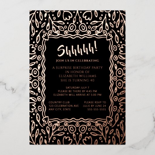 フローラ40カスタムthフォトサプライズ誕生日 箔招待状 (正面)