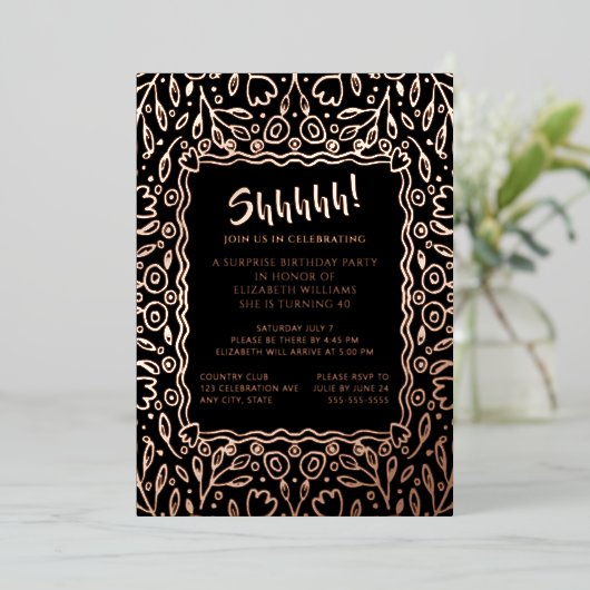 フローラ40カスタムthフォトサプライズ誕生日 箔招待状 (立ち正面)