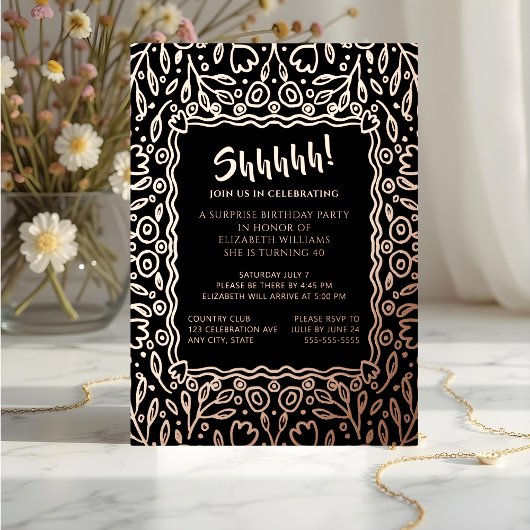 フローラ40カスタムthフォトサプライズ誕生日 箔招待状