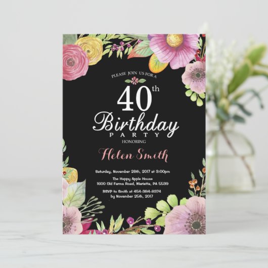 フローラ40歳の誕生日招待状for women 招待状 (スタンド正面)