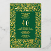 フローラ40thサプライズ誕生日テンプレートグリーン金ゴールド 箔招待状 (正面)
