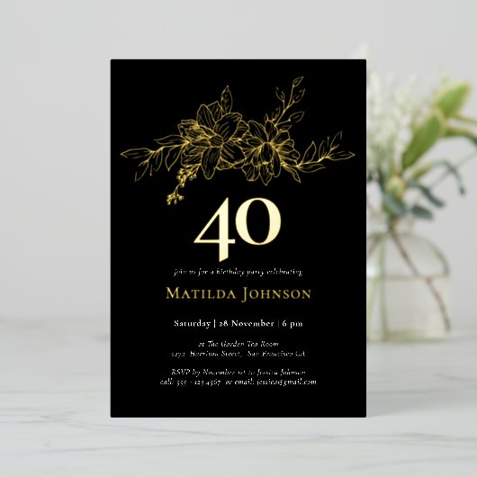 フローラ40thバースデーゴールドフォイル招待状 箔招待状 (立ち正面)