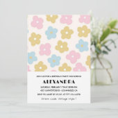 フローラ49歳の誕生日招待状レトロブルーピンク 招待状 (スタンド正面)