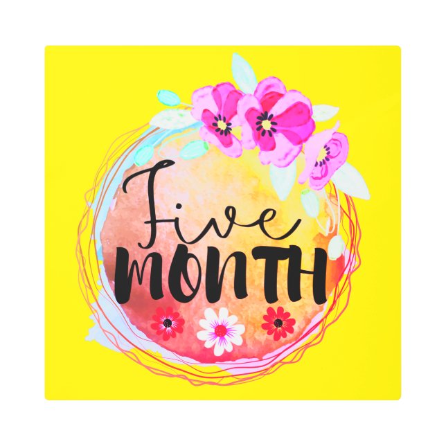 フローラ5か月の古いベビーマイルストーンラベル メタルプリント (正面)