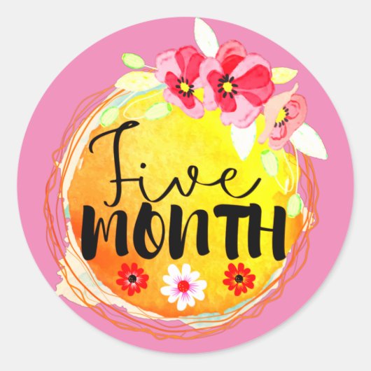 フローラ5か月の古いベビーマイルストーンラベル ラウンドシール (正面)
