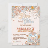 フローラ5はヴィーブグルービーレトロ5番目の誕生日 招待状 (正面)