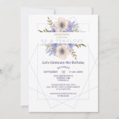 フローラ50と素晴らしいバイオレットピーチバラ誕生日 招待状 (正面)