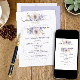 フローラ50と素晴らしいバイオレットピーチバラ誕生日 招待状