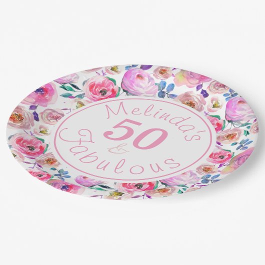 フローラ50と素晴らしいピンクのバラと牡丹 ペーパープレート (アングル)