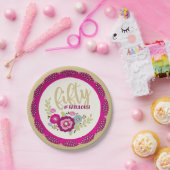 フローラ50と素晴らしいピンクの金ゴールド誕生日 ペーパープレート (パーティー)