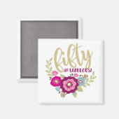 フローラ50歳の素敵な50歳の誕生日ピンク金ゴールド マグネット (正面/裏面)