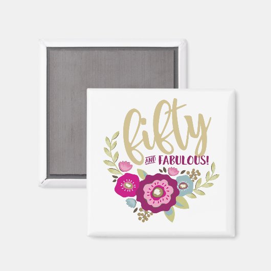 フローラ50歳の素敵な50歳の誕生日ピンク金ゴールド マグネット (正面/裏面)