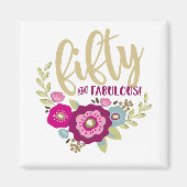 フローラ50歳の素敵な50歳の誕生日ピンク金ゴールド マグネット (正面)