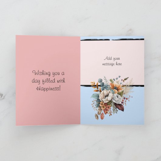 フローラ50歳の誕生日名前をカスタムするピンク カード (内部)