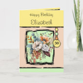 フローラ50歳の誕生日名前をカスタムする黄色 カード (正面)