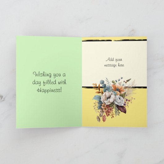 フローラ50歳の誕生日名前をカスタムする黄色 カード (内部)